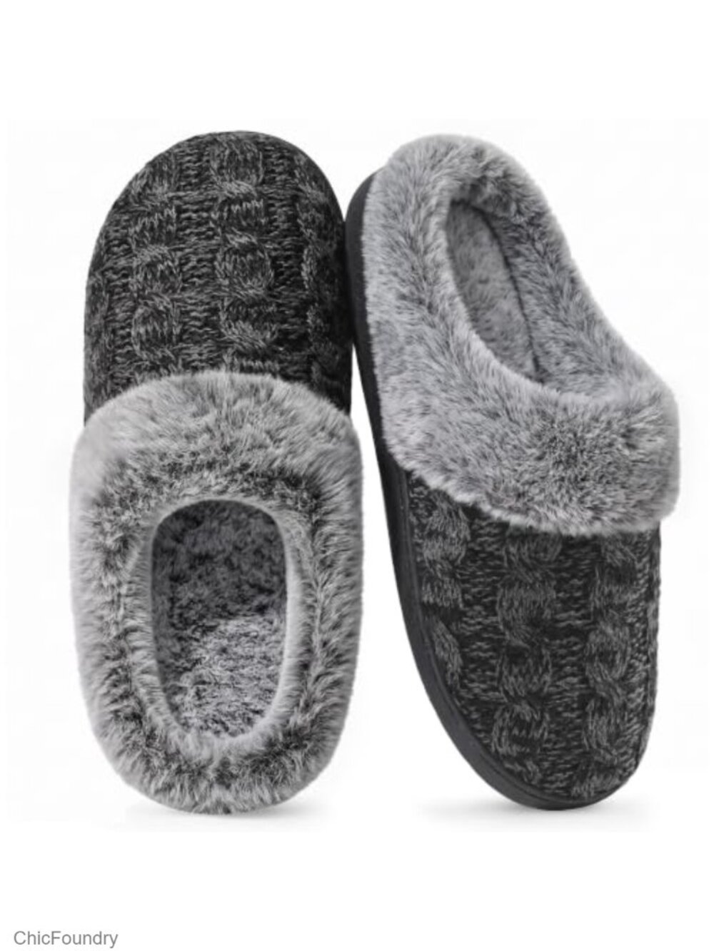 Womens Memory Foam Fuzzy Slippers Knitted Slip-On Warm House Shoes